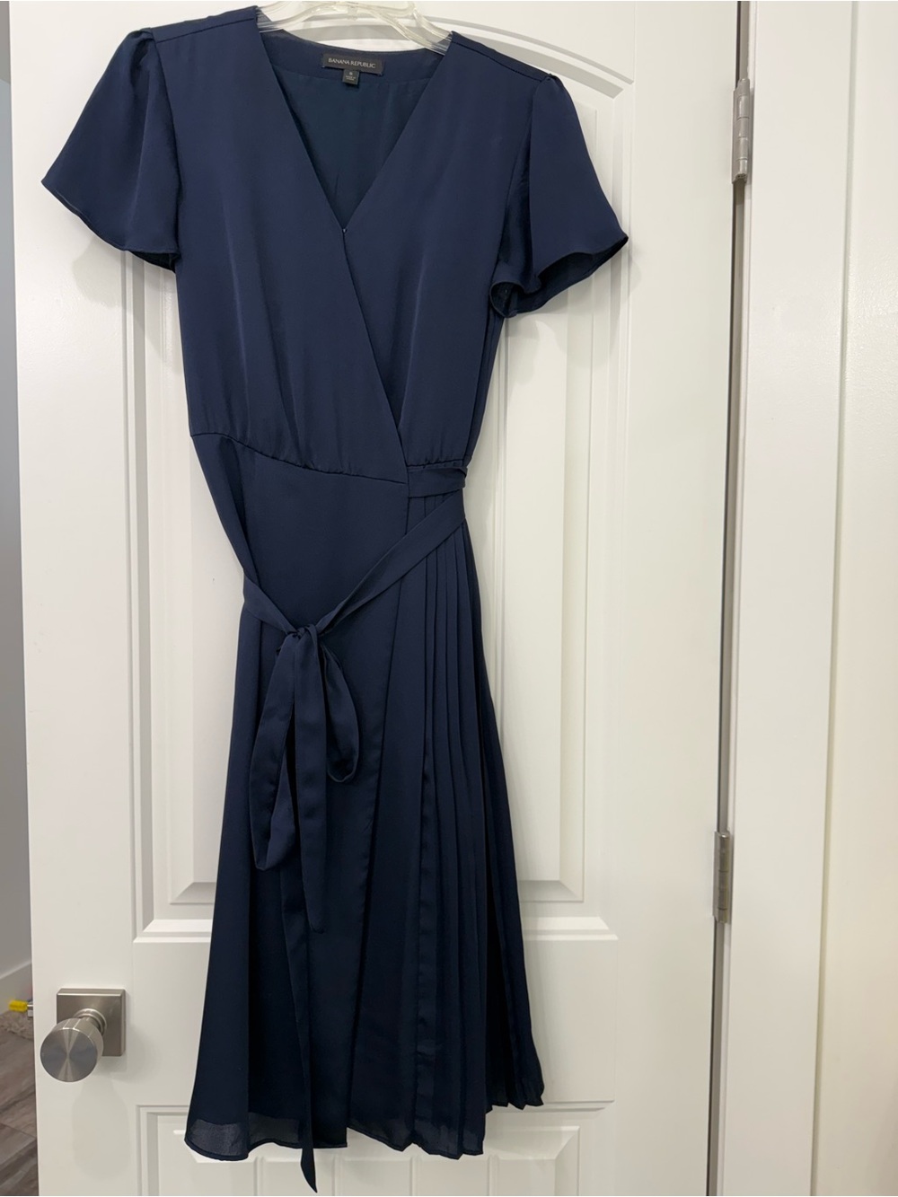 Banana Republic Navy Wrap Midi Dress with Tie Waist